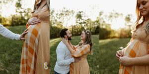 Couple posing for maternity photos at Kennesaw Mountain Park.