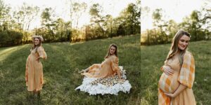 Couple posing for maternity photos at Kennesaw Mountain Park.