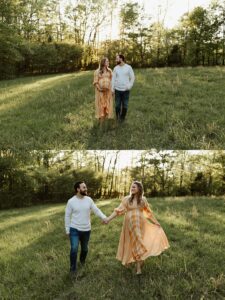 Couple posing for maternity photos at Kennesaw Mountain Park.