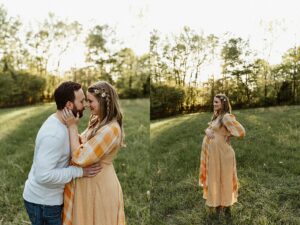 Couple posing for maternity photos at Kennesaw Mountain Park.