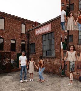 Family of 3 posing for family photos in Marietta, GA